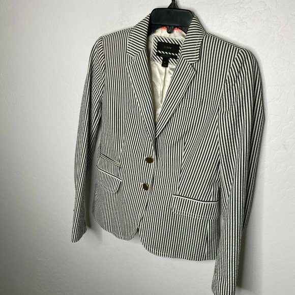 J Crew Black White Stripe Two Button Schoolboy Blazer Jacket - Picture 2 of 9
